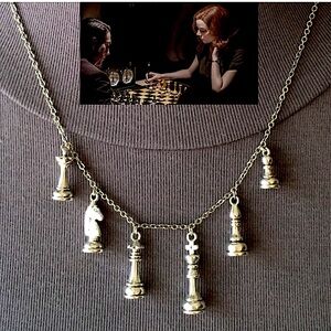 “Queen's Gambit" Chess Master Handmade Necklace, King Queen Knight Bishop Pawn